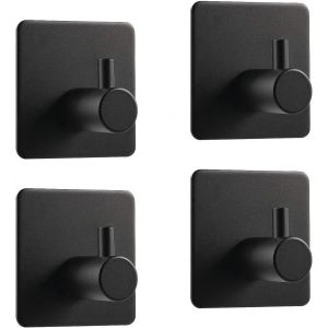 Crochet Porte Serviette Adhesif Noir,4PCS Crochet Adhesif en Acier Inoxydable Crochet Autocollant Noir Accessoire Salle de Bain pour Peignoir, Manteau, Serviette 45mm*45mm - Neuf
