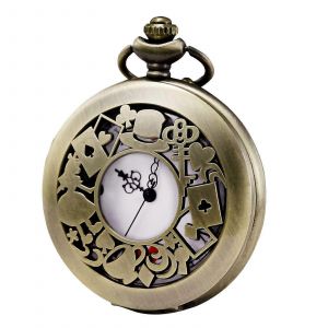 Montre De Poche Femme Mouvement À Quartz Analogique Avec Chaîne Alice Au Pays Des Merveilles Bronze - Neuf