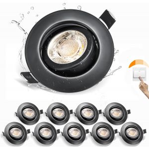 Karyoosi Spots Led Encastrable Noirs 7w 600lm, Ip44 Spots De Plafond Pour Salle De Bain, Spot Led Blanc Froid 6500k, Encastrables À 3 Niveaux De Dimmabilité, Lot De 6 - Neuf