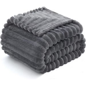 Tianyi-Couverture 150x200 Cm, Couverture Polaire Super Douce, Laine Synthétique De Haute Qualité, Chaude Et Confortable, Couvre-Lit Et Housse De Canapé, Gris Foncé - Neuf