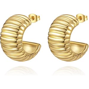 Kal-Boucles D'oreilles Créoles Or Femme, Légères Acier Inoxydable Ouvertes Creoles Avec Plaqué 18k Or, Hypoallergénique Bijoux Cadeau Pour Femme Fille - Neuf