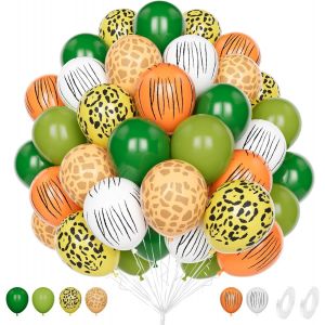 Jungle Safari Balloon, 60 Piece 12 Inch Matte Olive Green With Animal Print Latex Balloon For Jungle Safari Themed Party Decoration For Boys Birthday - Neuf