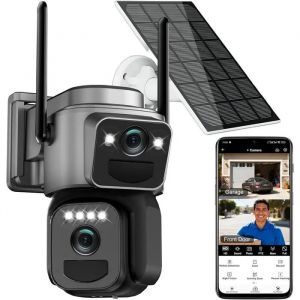 Budsun Cam&eacute;ra de Surveillance Ext&eacute;rieure 8MP WiFi, Solaire/Batterie, 360 PTZ, Suivi Auto, Vision Nocturne, Alarme Lumineuse/Sonore. - Neuf