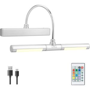 Subzonal-Lampe Murale &Agrave; T&eacute;l&eacute;commande Rechargeable,Lampe D'image Sans Fil/Lampe D'affichage 33 Cm Appliques Pour Vitrines,12 Changement De Couleur T&ecirc;te D'&eacute;clairage Led Rotative Avec Minuterie,Argent - Neuf