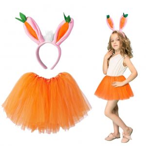 Costume De Lapin De Paques Pour Filles, Oreilles De Lapin Mignonnes, Bandeau Carotte, Jupe De Ballet, Ensemble D'accessoires De Cosplay Pour Enfants - Neuf