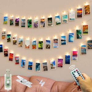 Kal-Guirlande Lumineuse À 50 Led Avec Pince À Photo, Télécommande Usb, 8 Modes, 30 Clips Et 10 Clous De Suspension Pour Cadres Photo, Décoration Pour Chambre À Coucher, Mariage, Fête D'anniversaire - Neuf
