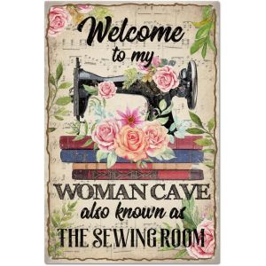 Plaque En M&eacute;tal Vintage "Welcome To My Women Cave" 20X30Cm Couture R&eacute;tro En M&eacute;tal D&eacute;coration Murale En &Eacute;tain Pour La Maison Bar Boutique Club Verger - Neuf
