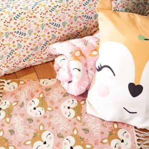 Sjzg-Tapis Pour Enfants 45x75cm - Motif Imprim&eacute; Biche Rose Et Bleu - Tapis Chambre Enfant 100% Coton Recycl&eacute; - Neuf