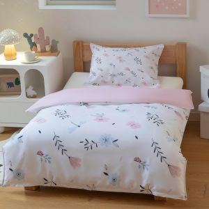 Ulteronixshop-Housse De Couette 120x150 Cm Enfant Floral Rose Blanc Parure De Lit 1 Personne Avec Taie D'oreiller 40x60 Cm, Fleur Bleue R&eacute;versible Sets De Housse Couette En Microfibre Ensemble De Lit - Neuf