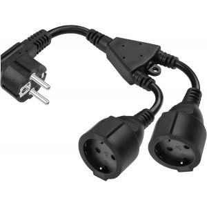 Câble d'alimentation répartiteur en Y Schuko UPS PDU Y de 0,3 m, IEC 320 CEE 7/7 mâle vers 2 x CEE 7/3 Europe Schuko Femelle, câble d'extension Adaptateur de Prise (Black-L) - Neuf