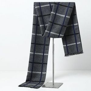 Homme Écharpe Hiver -Mode Formel Foulards Doux Pour Hommes (Gris/Blanc Plaid) - Neuf