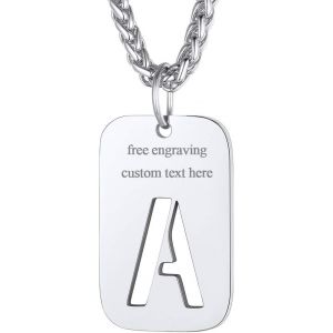 Kal-Plaque Militaire Personnalisable Pendentif Identi Femme Collier Homme Lettre Initial A-Z Pr&eacute;nom Gravure Acier Inoxydable Chaine Argent&eacute;/Plaque Or-Bijoux Cadeau No&euml;l F&ecirc;tes Des M&egrave;res P&egrave;res - Neuf