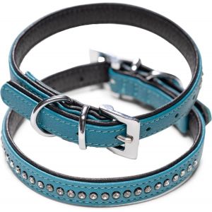 Collier Pour Chien En Cuir V&eacute;ritable Orn&eacute; De Strass Et De Cristaux &iquest; Collier En Cuir De Buffle Rembourr&eacute; Double Couche Audrey (M (24,5-32,5 Cm) Noir - Neuf