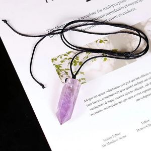 Collier De Pierre D'&eacute;nergie Pendentif Pilier Hexagonal D'am&eacute;thyste En Cristal Violet Naturel Pour Hommes Femmes Nouveau - Neuf