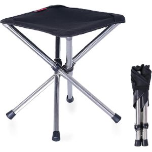 (Noir - L)Tabouret Pliant Camping Siège De Pêche Trépied Pliable Petit Tabouret Télescopique Portable Léger Pour Randonnée Voyage Plage Bbq - Neuf