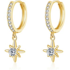 Kal-Boucles D'oreilles Créoles En Argent 925 Avec Pendentif, Boucles D'oreilles Pendantes En Argent Sterling 925 Avec Lune Et Étoile, Boucles D'oreilles Créoles Pendantes Pour Femme Et Fille - Neuf