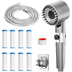 CAP-Pommeau deouche Haute Pression, Pommeau Douche avec 8 Filtre, Pomme de Douche 3 Modes de Pulvérisation, Douchette à main avec Tuyau Douche 2m, Douchettes Économie Deau pour Salles de Bain - Neuf