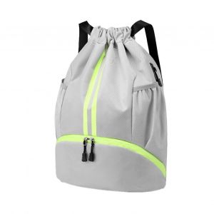 Sac de sport, sac a dos avec large cordon de serrage, poche en filet, compartiment pour ballons, gris - Neuf