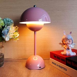 Kal-Lampe De Table Led Amovible Sans Fil À Intensité Variable - Lampe De Chevet En Forme De Champignon - Rose - Acrylique Métal - Neuf