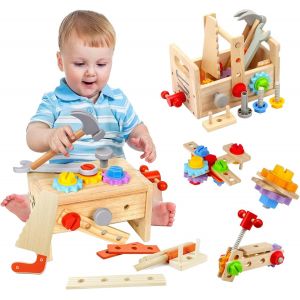 ERYI-Outils Enfant Jouet En Bois, 29 Pièces Jouets Montessori Pour 3 Ans, Matériaux De Haute Qualité, Pour Favoriser La Motricité Fine Et La Créativité, Cadeau D'Anniversaire Pour Enfants - Neuf