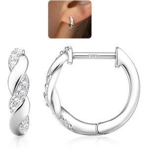 Kal-Boucles D'oreilles Créoles Or 14 Carats Pour Femmes Boucles D'oreilles Argent Sterling 925 Hypoallergéniques Or Épais Créoles Aaa + Cz Petites Boucles D'oreilles Or/Argent Pour Femmes - Neuf