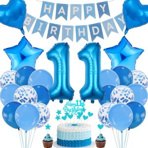 Eryi-Décorations De 11e Anniversaire, Décoration De Gâteau D'anniversaire Garçon 11 Ans Bleu, Décorations De Fête Bleues, 11 Anniversaire Fille Garçon, Décoration De Gâteau 11e Anniversaire Garçon Fi - Neuf