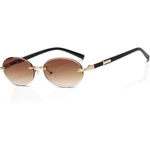 Fdjhy-Ovales Lunettes De Soleil Sans Cadre, Coupe Diamant Lentille, Style Rétro Vintage Pour Plage, Voyage, Fête, Lunette À Monture Rétro Pour Femmes Hommes, Cordon Lunettes - Neuf