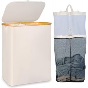 Panier à Linge Pour Linge de 110 l XL avec Couvercle et Poignée, Paniers à Linge avec sac Intérieur pour Vêtements Sales, Jouets, Serviettes (Beige) - Neuf