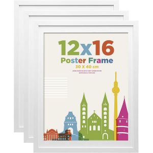 Cmwx-Lot De 3 Cadres Photo 30 X 40 Cm - En Bois Mdf - Avec Verre Acrylique - 30 X 40 Cm - Passe-Partout - Pour Photos De 28 X 36 Cm - À Suspendre - Blanc - Neuf