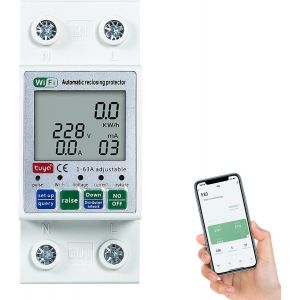 LIKO-Compteur D'&Eacute;nergie Wifi Monophas&eacute;,Tuya Smart Compteur D'&Eacute;nergie Num&eacute;rique Tuya Wifi Protecteur De R&eacute;enclenchement, Prise En Charge De La T&eacute;l&eacute;commande De L'Application Mobile 220V 63A - Neuf