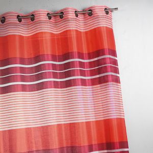 Voilage Fantaisie &Agrave; Rayures Horizontales Rouge Orang&eacute; 140x240 Cm - Neuf