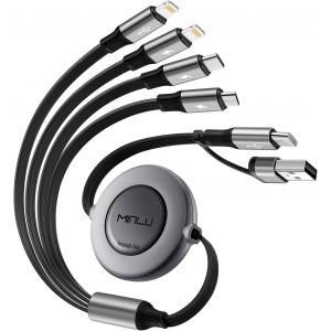 KALANKA-C&acirc;ble de Charge 6 en 1, 1,2m R&eacute;tractable Cable Chargeur Multi Embout, C&acirc;ble de Charge Rapide USB C avec Lightning Transfert de Donn&eacute;es, C&acirc;ble Multi USB pour iPhone,Android,Galaxy,Tablet - Neuf