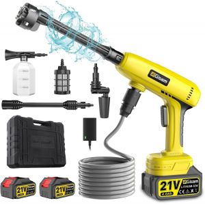 Hamiltion-Nettoyeur Haute Pression À Batterie, Max 60 Bar Avec 2 X 4000Mah Batteries, Pulvérisateur De Mousse, 6-En-1 Multi-Usage Buse Et 180° Buse Pivotante Pour Le Nettoyage Et Arrosage - Neuf