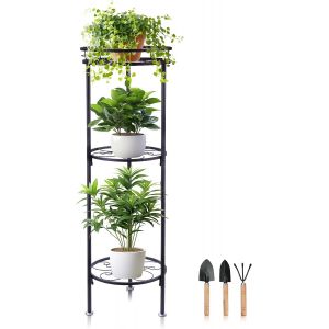 Nouvelhorizonstore-Support Plantes Interieur Metal, Porte Plante Exterieur Balcon, 3 Niveaux Tabouret Plante Noir, Supports De Pots De Fleurs, Etagere Plantes Fer Forge Avec Outillage De Jardinpour - Neuf