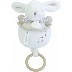 Doudou ET Compagnie - Bo&icirc;te &agrave; Musique Lapin Doudou Blanc u2013 Peluche Musicale Ultra Douce B&eacute;b&eacute; avec Anneau Bois u2013 Doudou Veilleuse Berceuse pour Endormir B&eacute;b&eacute; u2013 Id&eacute;e Cadeau Naissance - DC4365 - Neuf