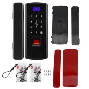 Serrure de porte a double vitrage, clavier tactile, empreinte digitale, mot de passe, carte, sans perforation (noir) - Neuf