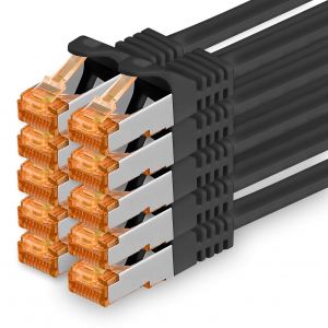 0,25 m-Câble réseau Cat.7 noir-paquet de 10 Câble LAN Gigabit Ethernet 10000 Mbit s câble patch Câble Cat7 Câble S FTP PIMF blindage LSZH Cat.7 Prise Rj45 Cat 6a-10 x 0,25 mètres - Neuf