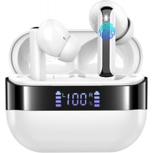 Ecouteurs Bluetooth sans Fil, Oreillette Bluetooth 5.4 avec 4 ENC Antibruit Appel Clair Mics, 48H Son Stéréo Écouteurs sans Fil, IP7 Étanche Casque B luetooth, Contrôle Tactile pour iOS Android, Blanc - Neuf