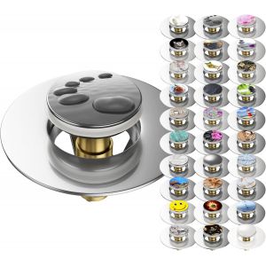 Bondes de lavabo Pop-up|Beaucoup de Jolies bondes Pop-up universelles avec Motif|bonde et Siphon (Pierres Noires) - Neuf
