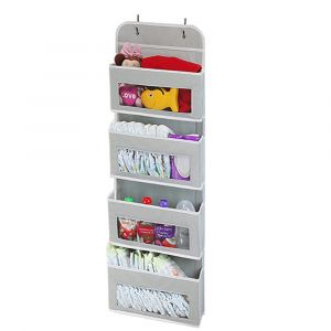 Organiseur De Porte &Agrave; Suspendre Avec 4 Grandes Poches Pour Jouets, V&ecirc;tements Et Accessoires - Gris - Neuf