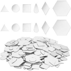 PH PandHall 300pcs 6 formes Miroirs Argent&eacute;s pour L'Artisanat, Carreaux de Miroir Auto-Adh&eacute;sifs en Acrylique Autocollants de Miroir Artisanal Petits Cercles de Miroir pour Encadrer L'Artisan - Neuf