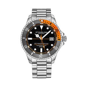 Montre Automatique En Acier Aquadiver - Argent&eacute; Et Orange - Neuf