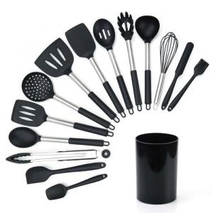 Ustensiles De Cuisine En Silicone 15 Ensembles Spoonula Brush Fouet Spatule Louche Slotted Turner Et Spoon Tongs Pasta Fork - Neuf