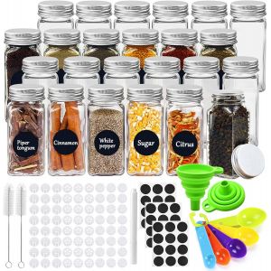 TIANYI-Pots à épices,24pcs Pot a Epices,Bocaux Epices pour Rangement Epices Cuisine,Bocaux à Épices avec Couvercle Epandeur à Épices avec Etiquette Epices,Saupoudreur,Entonnoir,Brosse Récipient - Neuf