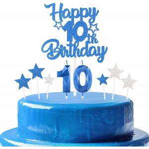 Bleues Royales Joyeux 10Ème Anniversaire Bougies Gâteau Toppers Set,3D Numéro 10 Bougie Pour Gâteau,10Ème Anniversaire Décorations Pour Filles Garçons,Bleues Royales Bougie Pour Fête D'Anniv[Z4227] - Neuf