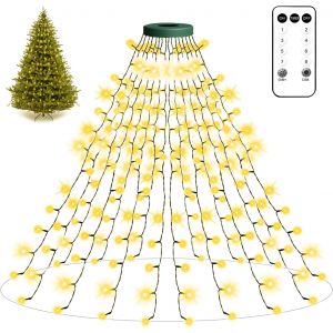 Jgd-Guirlande Lumineuse Sapin De Noel Avec Anneau,2m 400led Guirlande De Noel Avec 16 Cordes De Lumi&egrave;res,8 Modes D'eclairage,Ip44 Etanche,Fonction M&eacute;moire Pour Arbre De 120 Cm &Agrave; 300 Cm,Blanc Chaud - Neuf