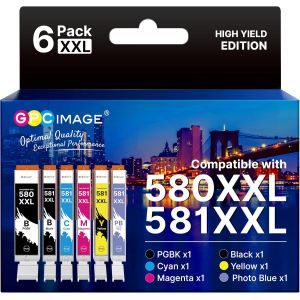 GPC Image PGI-580 CLI-581 XXL Compatible Cartouches d'encre Remplacement pour Canon 580 581 pour PIXMA TS8150 TS8151 TS8152 TS8250 TS8251 TS8252 TS8350 TS8350a TS8351 TS8351a TS8352 TS8352a (6-Pack) - Neuf