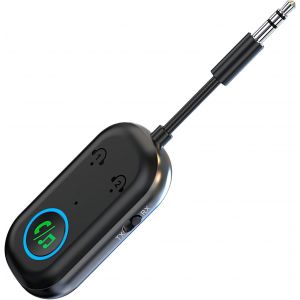 MEVRONISSHOP-Adaptateur Bluetooth 5.3 &Eacute;metteur, R&eacute;cepteur 2 en 1 Prend en Charge 2 &Eacute;couteurs, Prise Jack 3,5 mm Bluetooth pour TV, T&eacute;l&eacute;phone, Voiture, Syst&egrave;me Audio, Adaptateur Bluetooth Jack pour Ta - Neuf