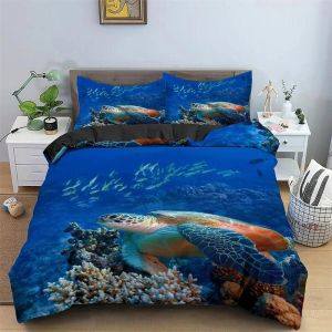 Parure De Lit Motif Tortue De Mer, Housse De Couette, Taies D'oreiller, Motif Animal De L'océan, Motif Tortue, Queen Size, Twin, Enfants, Textile De Maison, Carte, Corail, Housse De Couette, King Size - Neuf