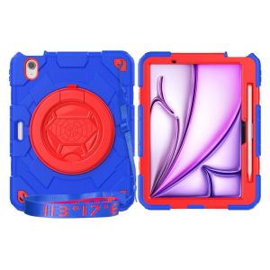 Étui Hybride En Silicone Pc Avec Poignée Rotative Pour Ipad Air 11 (2024/2025) - Rouge Bleu - Neuf